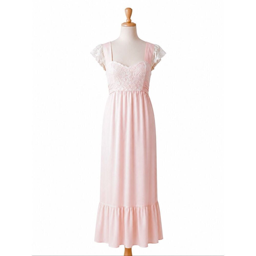 Cottagecore Pink Swiss Dot Lace Maxi Dress Prairie Regencycore Garden Party Size